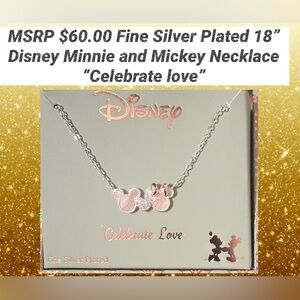 Disney Necklace Mickey & Minnie Silver Plated Celebrate Love 18” NWT MSRP $60.00